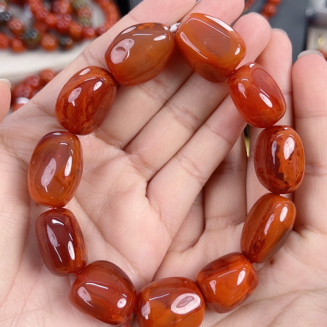 南红玛瑙未镶嵌瓦西柿子红火焰单圈16-17mm