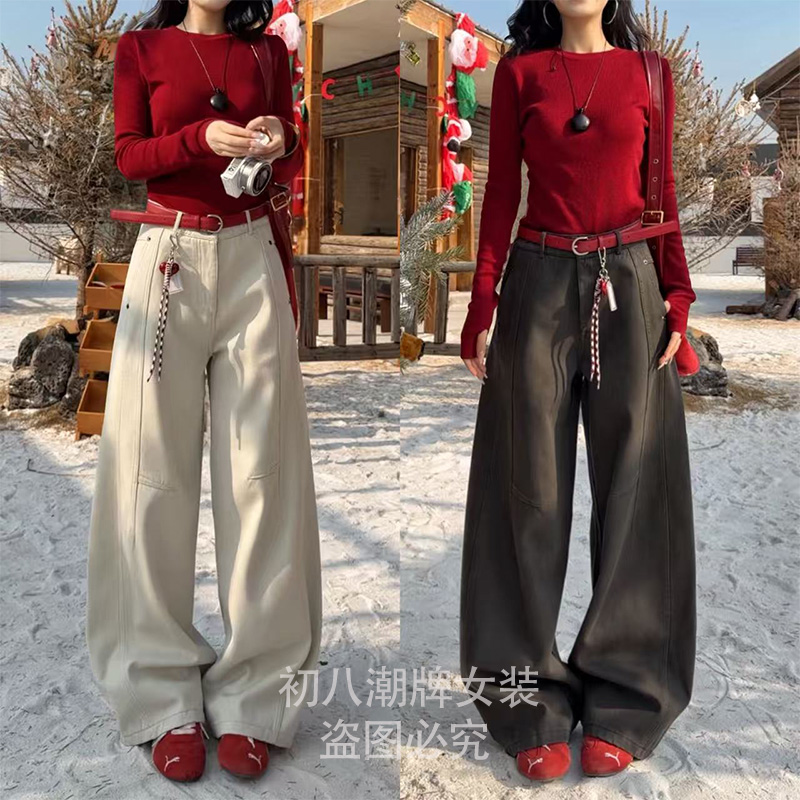 （清清款）51191结构设计加绒直筒牛仔裤2025年冬季新款显瘦弯刀型