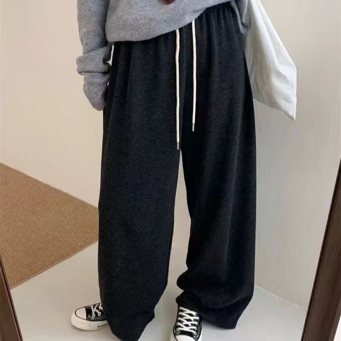 水蜜桃 17003 冬季加长加厚直筒松紧腰糯米裤