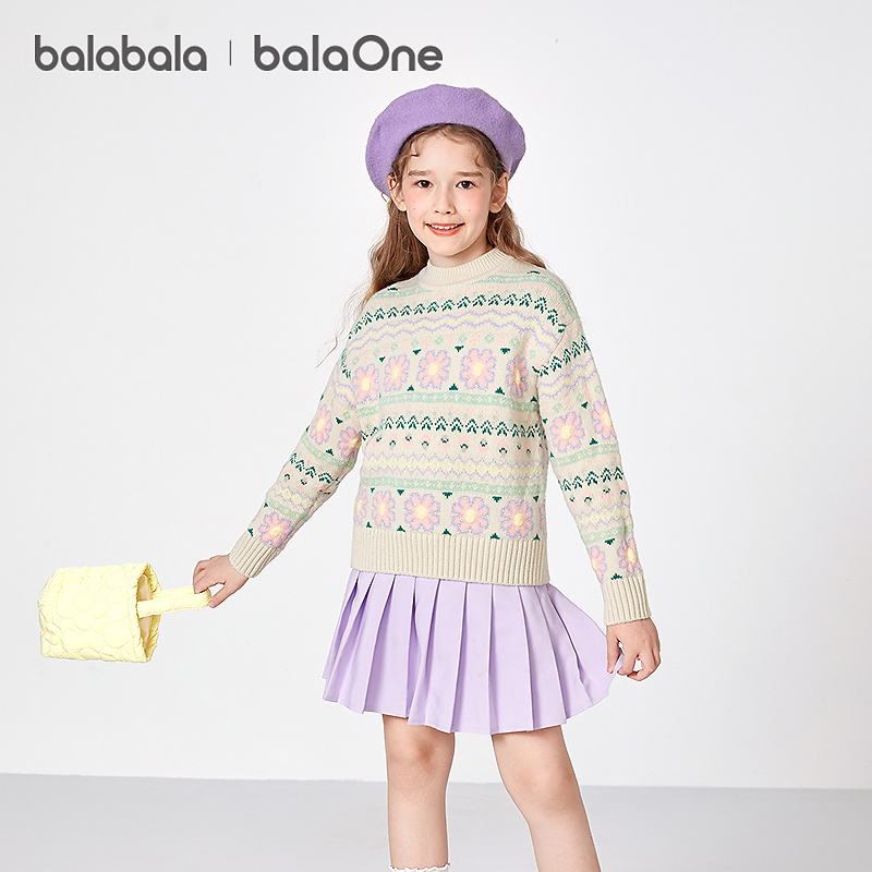 【balaOne】巴拉巴拉童装女童毛衫儿童舒适冬季毛衣花朵提花甜美