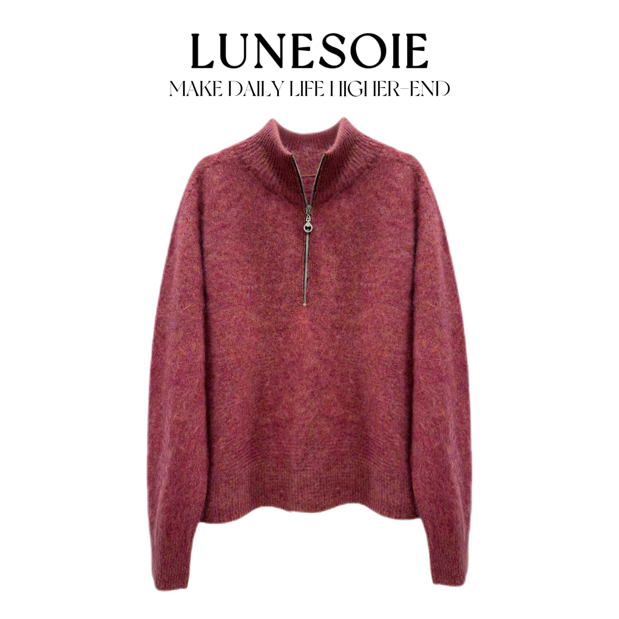 【LUNESOIE】长袖立领女常规款宽松型厚款半高领秋冬羊绒羊毛衫