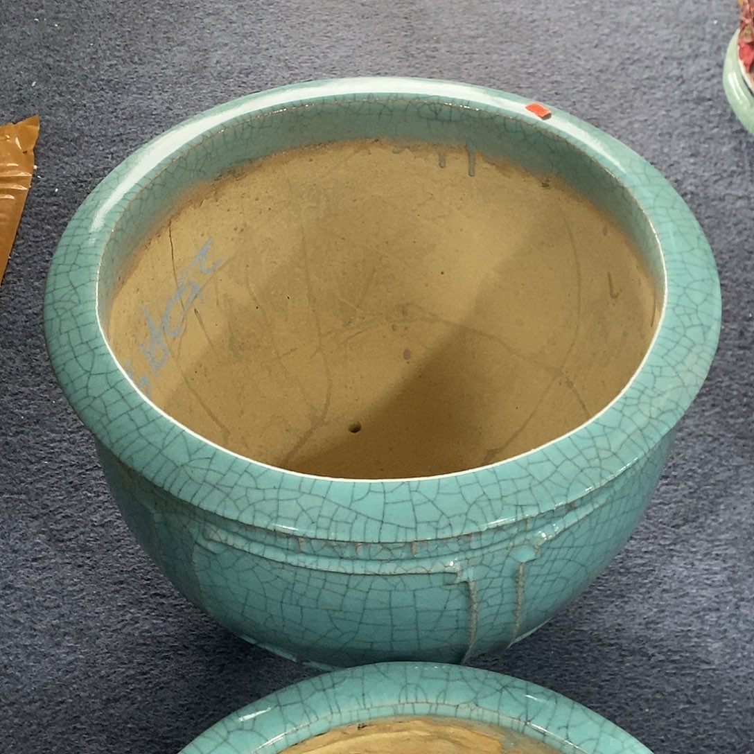 子***墨正宗岭南石湾盆豆青圆盆