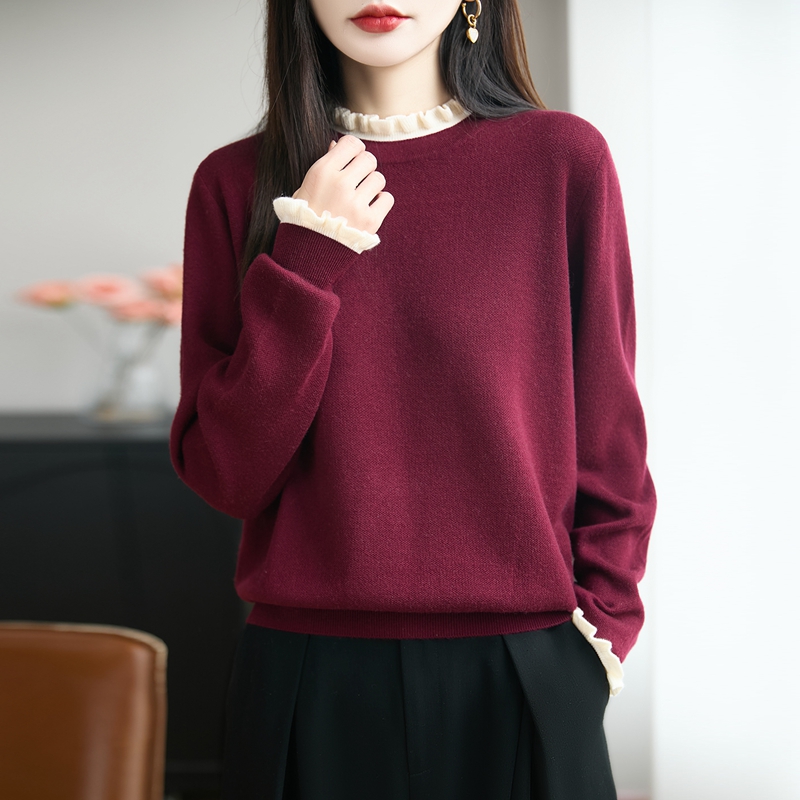 2025年秋季时尚百搭通勤简约休闲木耳边针织衫NSY432