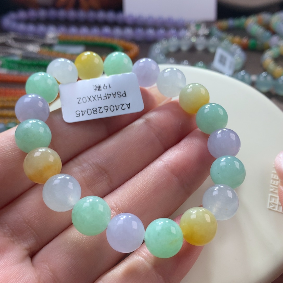 翡翠手链未镶嵌翡翠三彩福禄卡10+