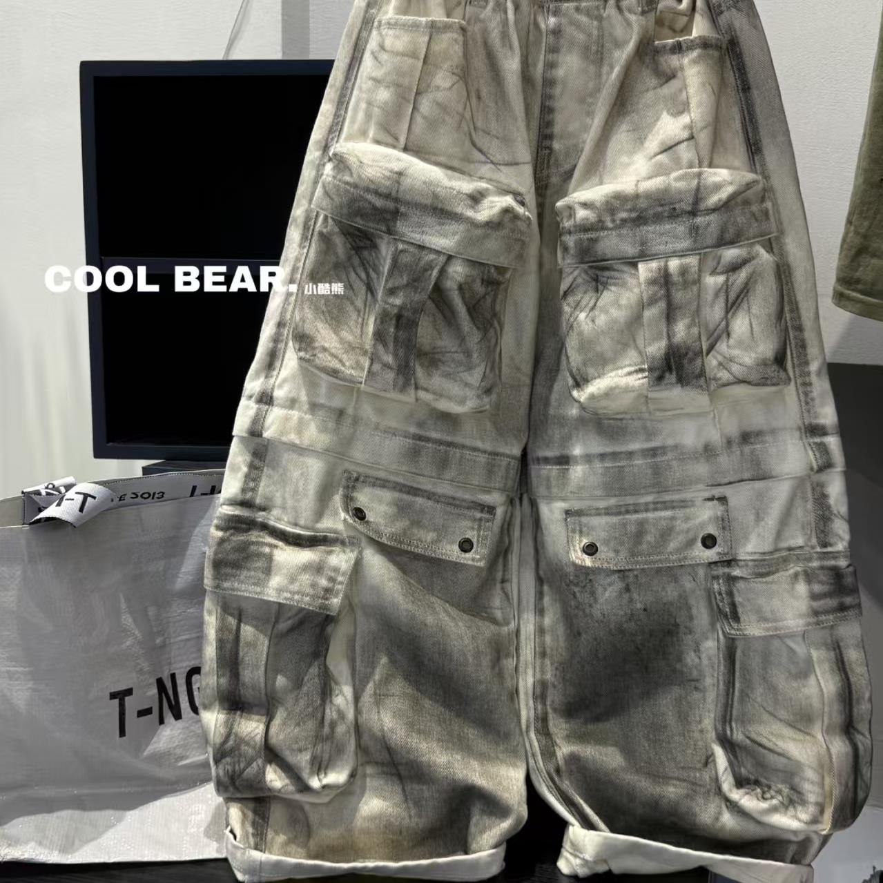 【蒙蒙潮童2025秋新】高街设计感大口袋做旧个性中大童脏脏裤童裤