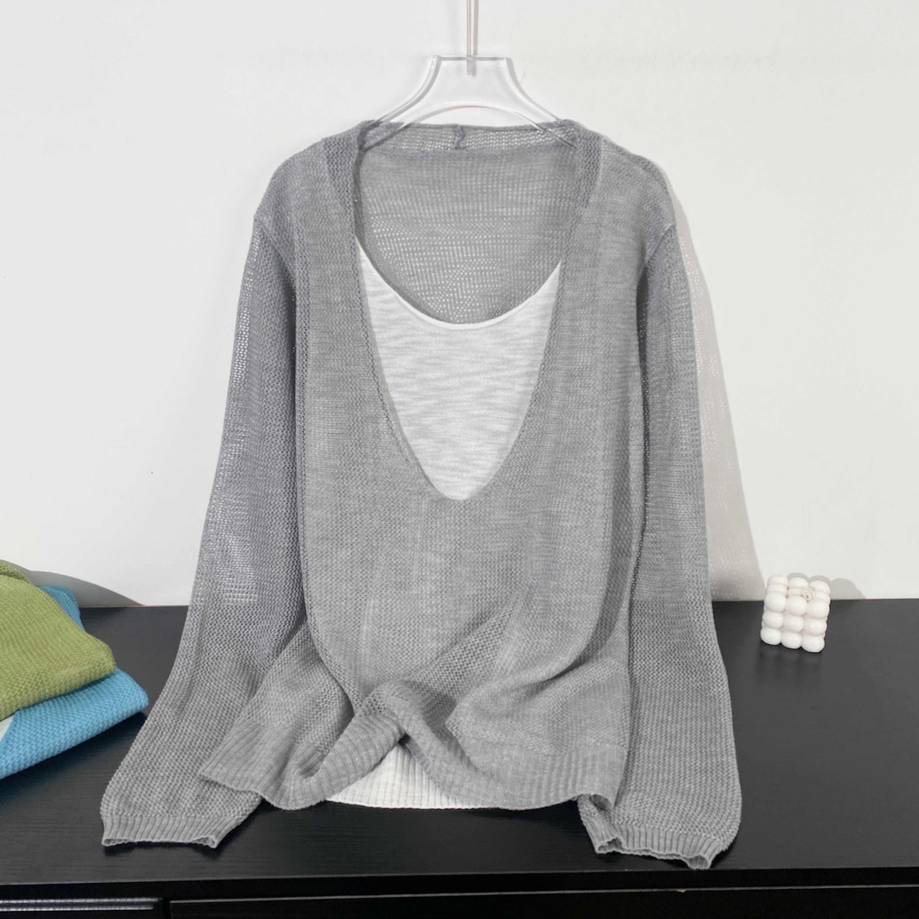 小韩日记【东方美学】针织衫假两件长袖时尚百搭圆领显瘦套头5352