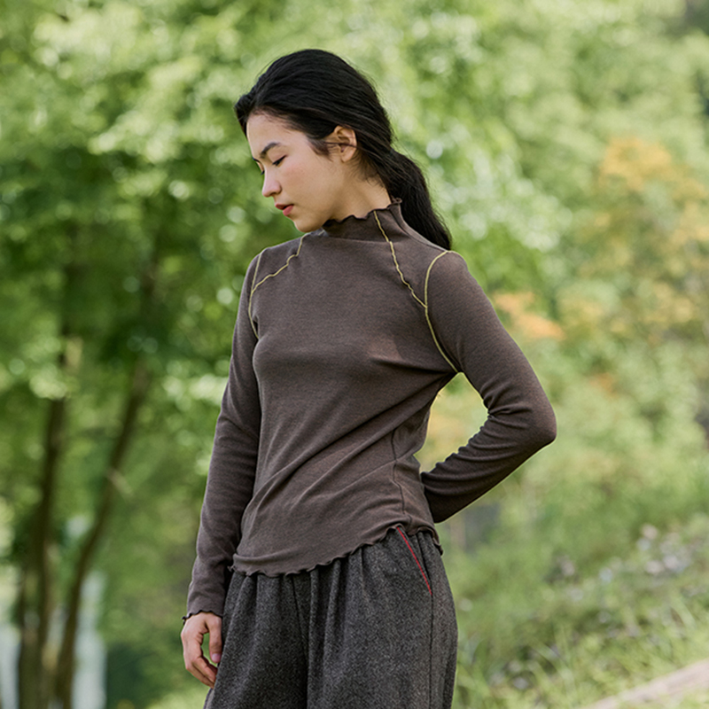 朵朵可可家居服女秋冬新款高领德绒薄绒修身长袖打底上衣135