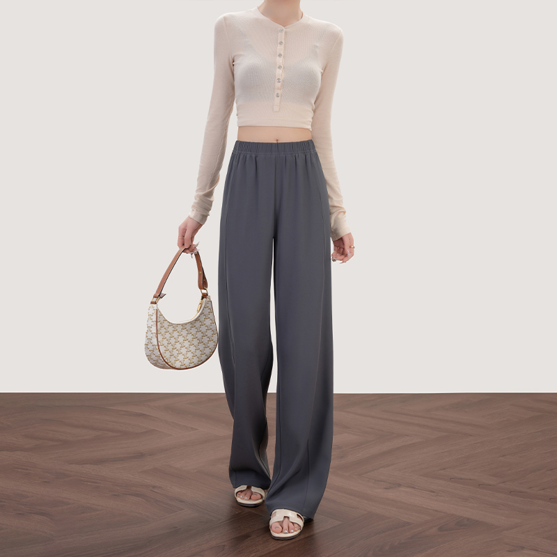 冰丝凉凉裤宽松垂感阔腿裤春夏百搭高腰直筒裤休闲女裤西装裤