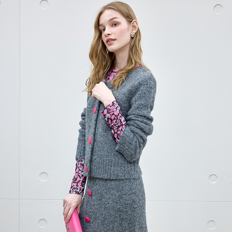 【含绵羊毛】Juicy Couture橘滋外套女25秋冬新款撞色钮扣短款上衣