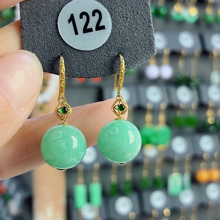 翡翠18K金镶嵌耳饰