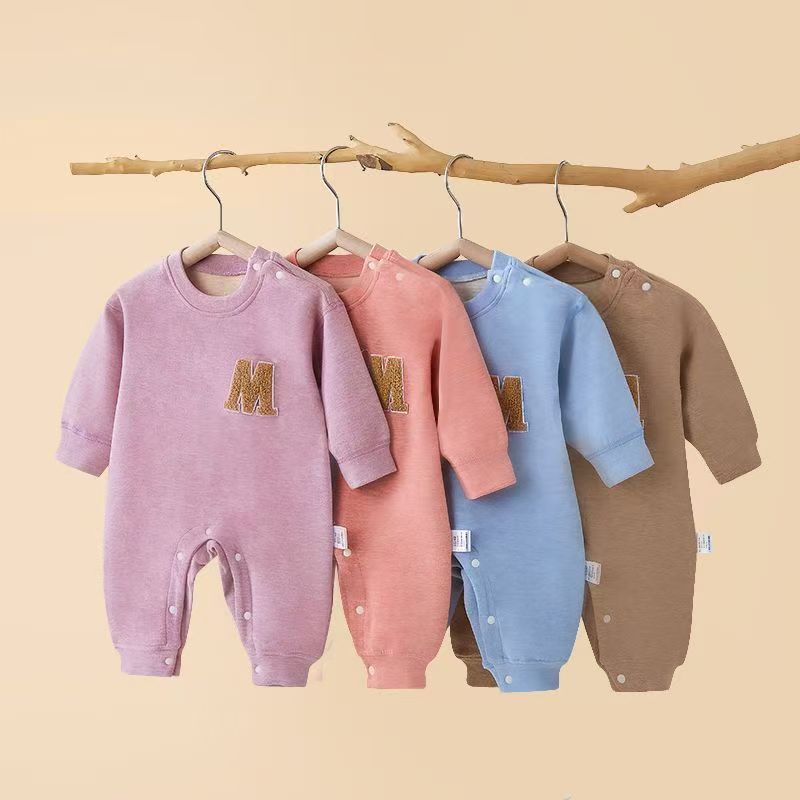 男女通用秋冬季薄绒哈衣新生儿爬爬服连体衣秋冬季幼儿