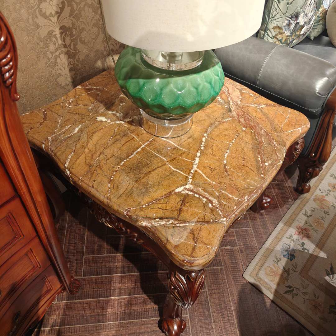 大理石角几660*660*625mm     美式客厅家用雕花正方形咖啡桌方几