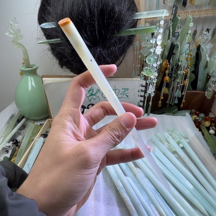 蛇纹石玉发饰未镶嵌长度20.5