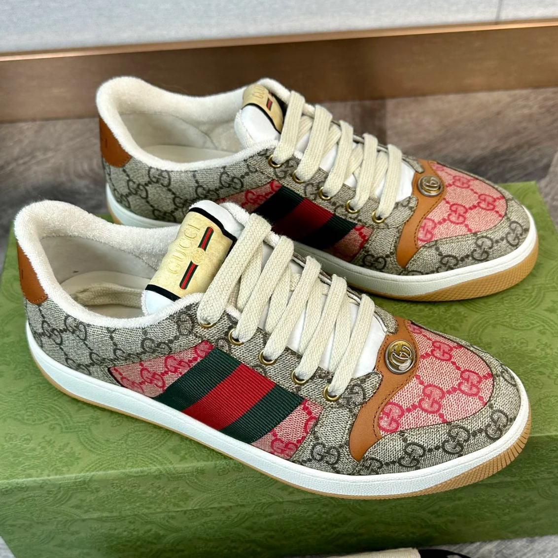 未使用 GUCCI/古驰 全新古驰女鞋 红绿腰带乌木色老花脏脏鞋 36码