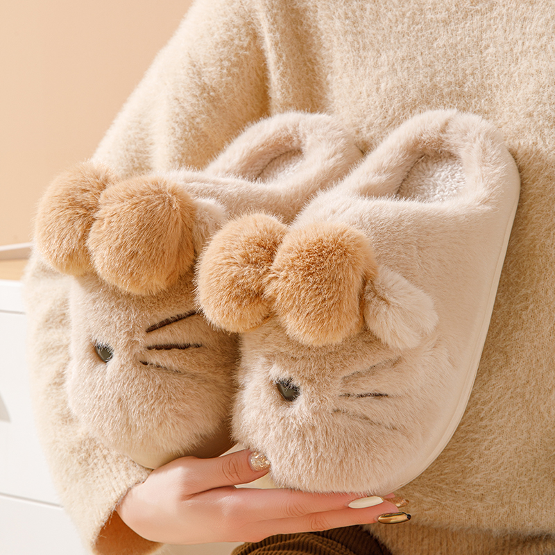 厚底棉拖鞋女款家用网红可爱猫咪少女心拖鞋冬季毛绒保暖防滑轻便