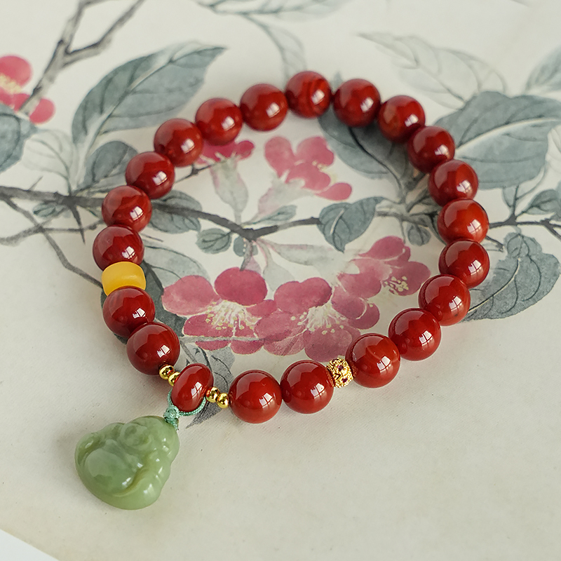 民族风设计款红玛瑙配和田玉佛公手链多样性发一-7804