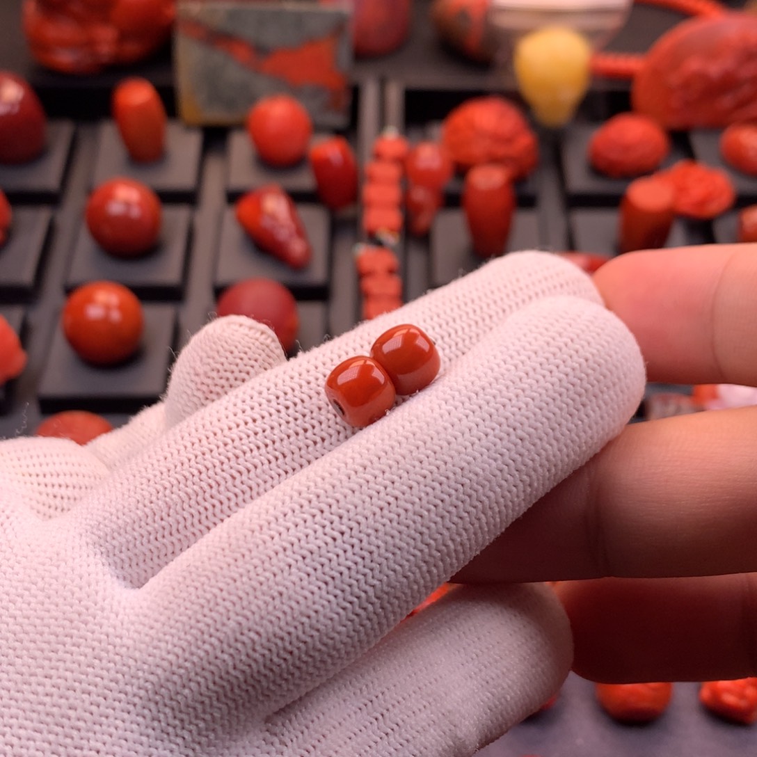 南红玛瑙未镶嵌川料原矿火焰纹老型腰珠对珠8.5mm