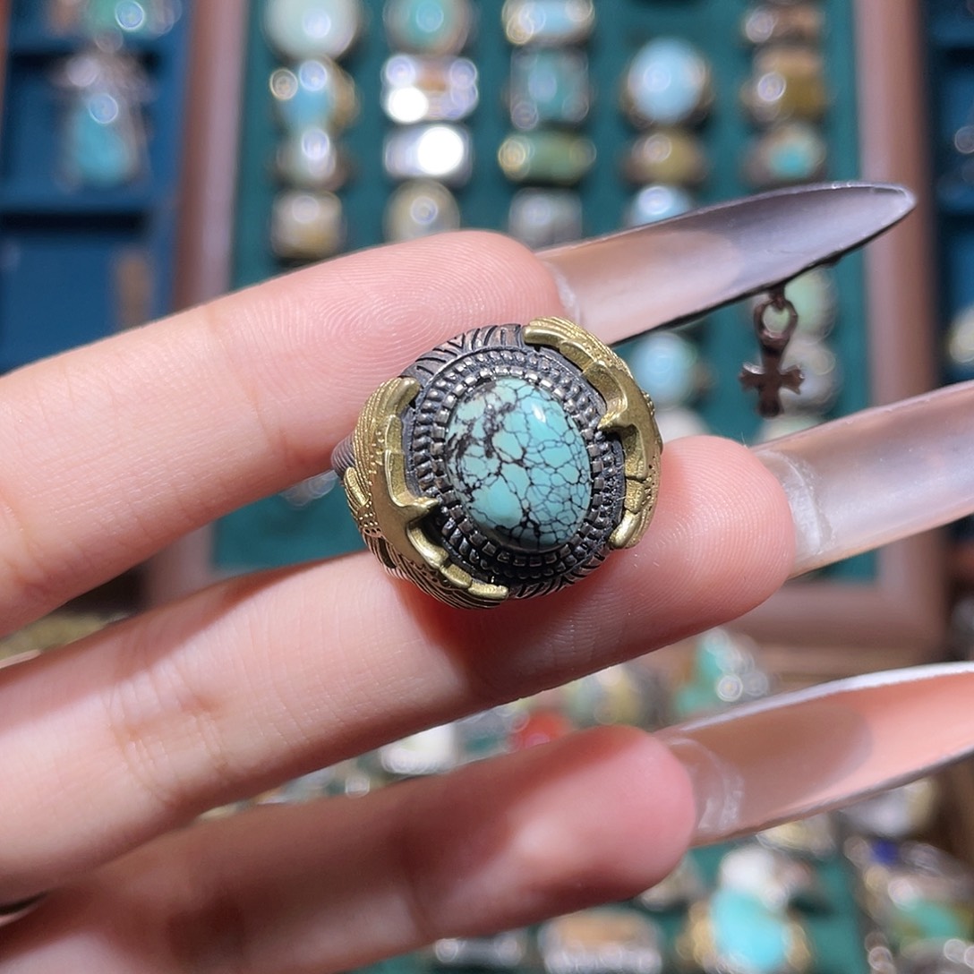 C****绿松石银S925镶嵌戒指