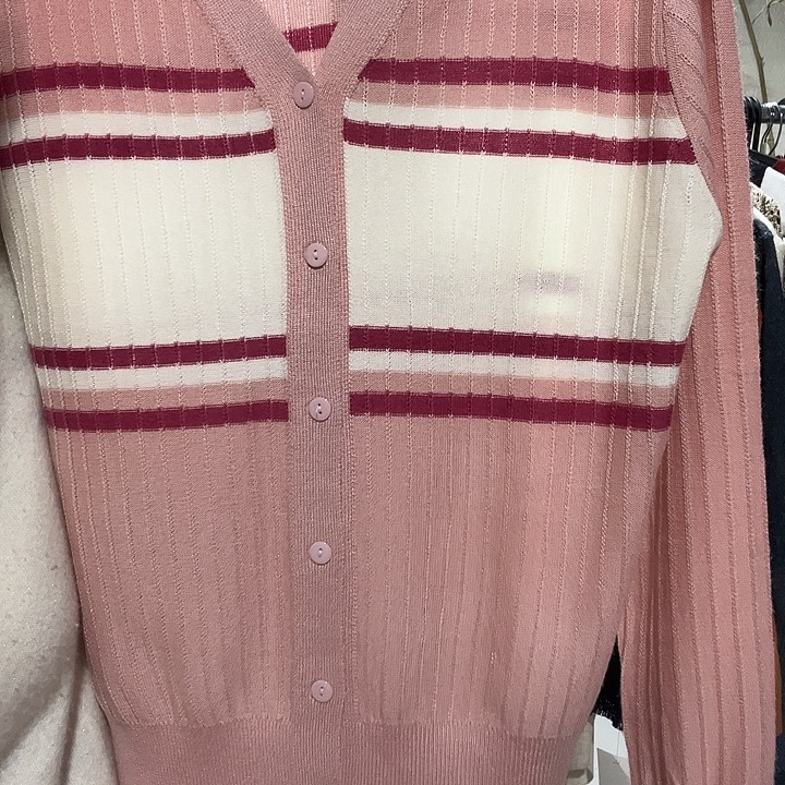 坑条开衫皮粉色穿到130斤