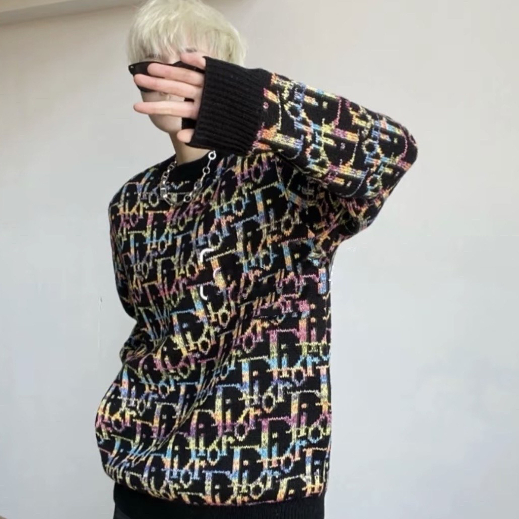 99新 DIOR/迪奥 5532/DIOR 黑色满印羊毛毛衣/M码/99新/公价14000