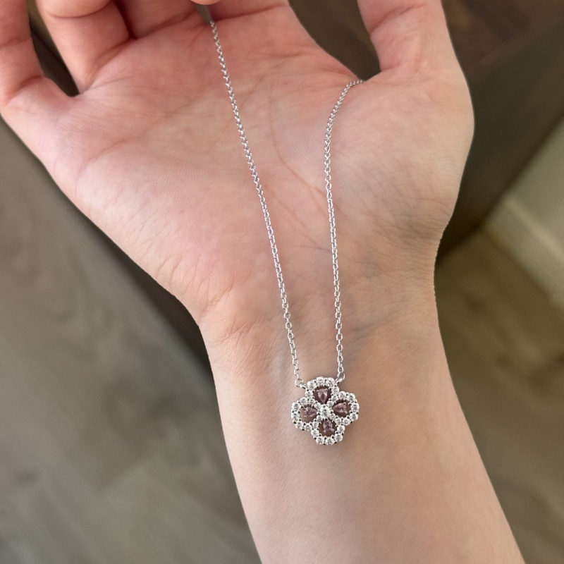铜合金项链 甜美四叶草粉锆花型水滴气质项链【X770】