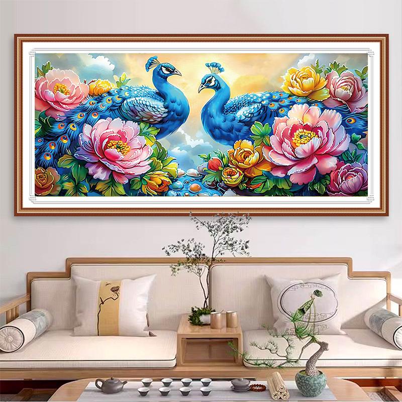 【美娜丽莎】客厅画孔雀牡丹吉祥图十字绣44色满绣无勾边简约大气