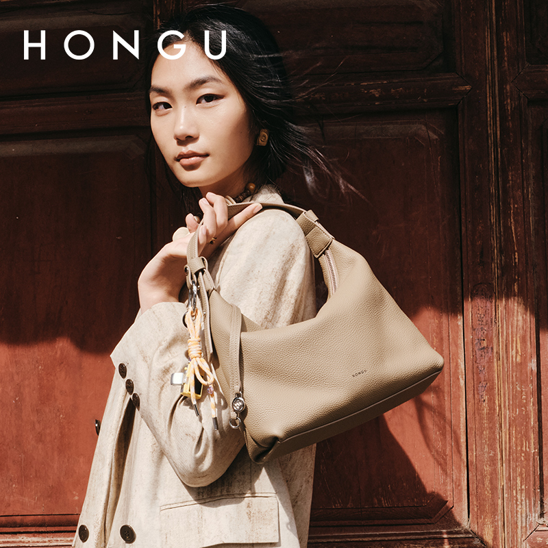 HONGU/红谷2025新款质感真皮腋下包通勤上班牛皮单肩斜跨包女士包