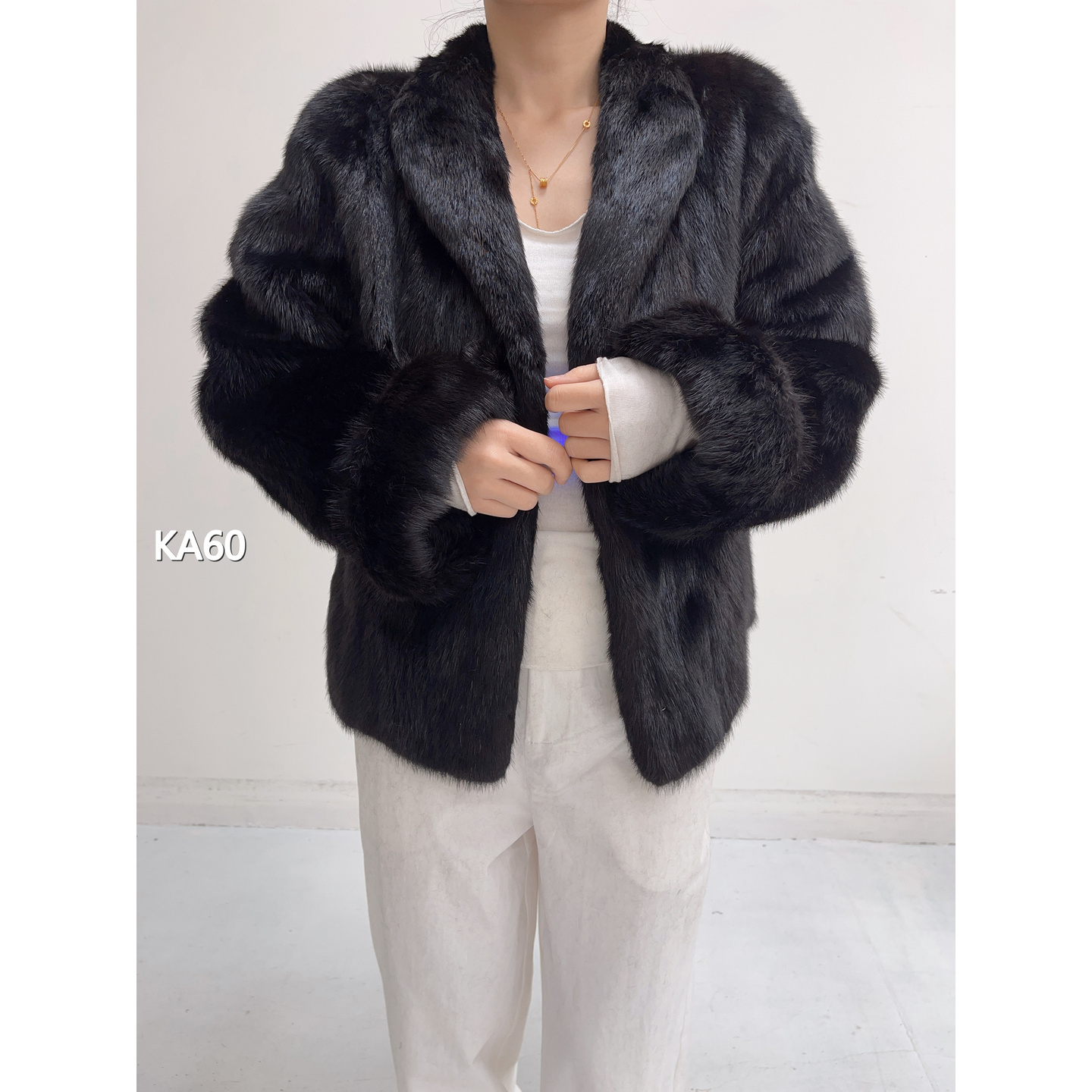 【KA60】M 本黑色超短款全抽水貂大衣（肩42胸106衣58袖60）25060