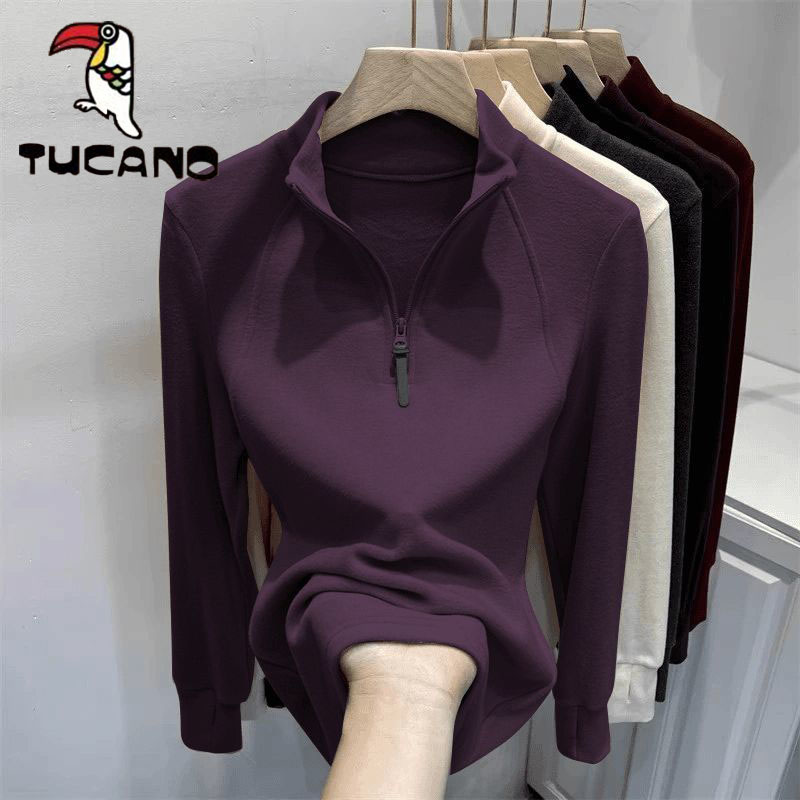 啄木鸟双面德绒保暖纯色立领长袖T恤女秋冬季时尚百搭韩版上衣潮