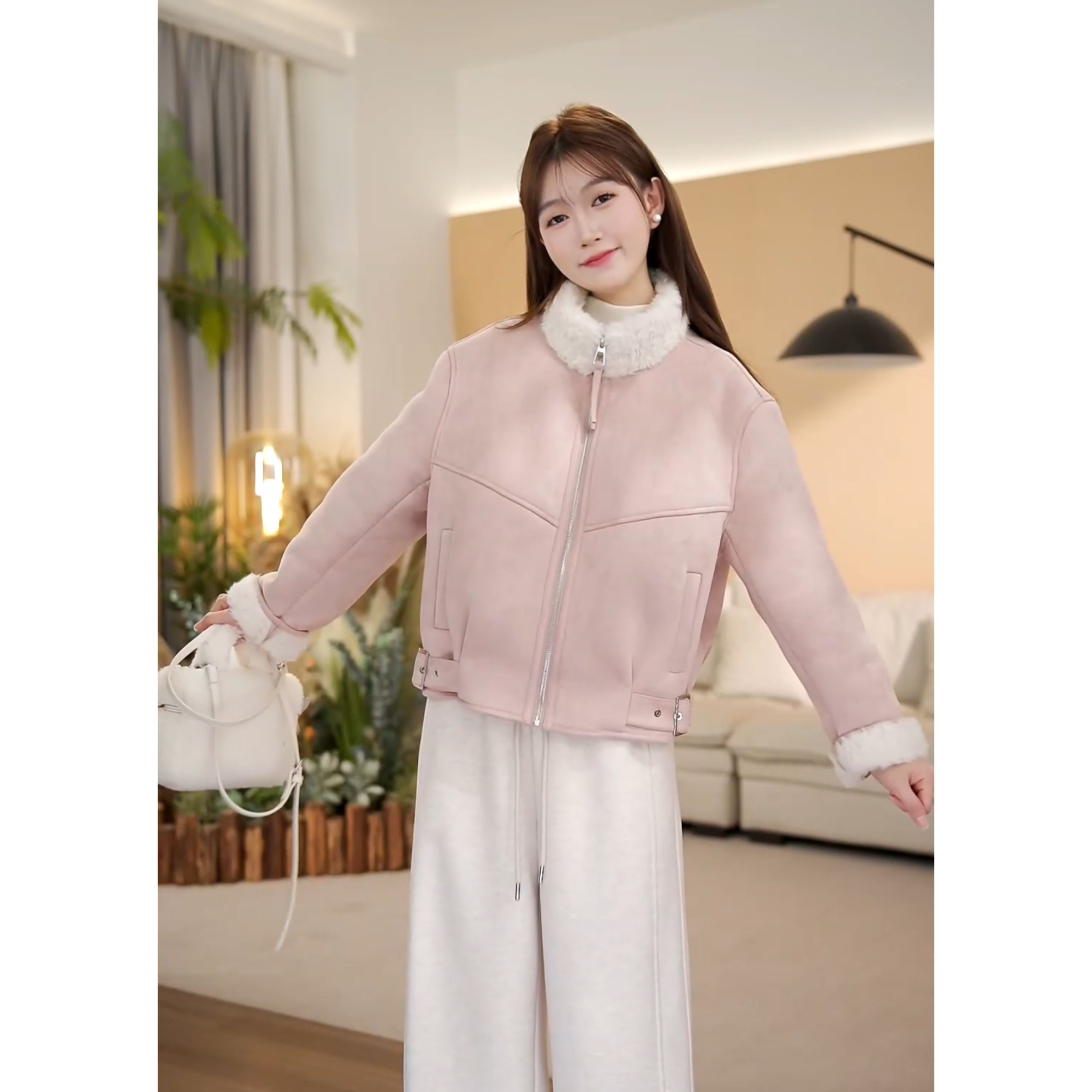 （周周小个子）冬季时尚休闲百搭立领韩版女士宽松短外套-8703