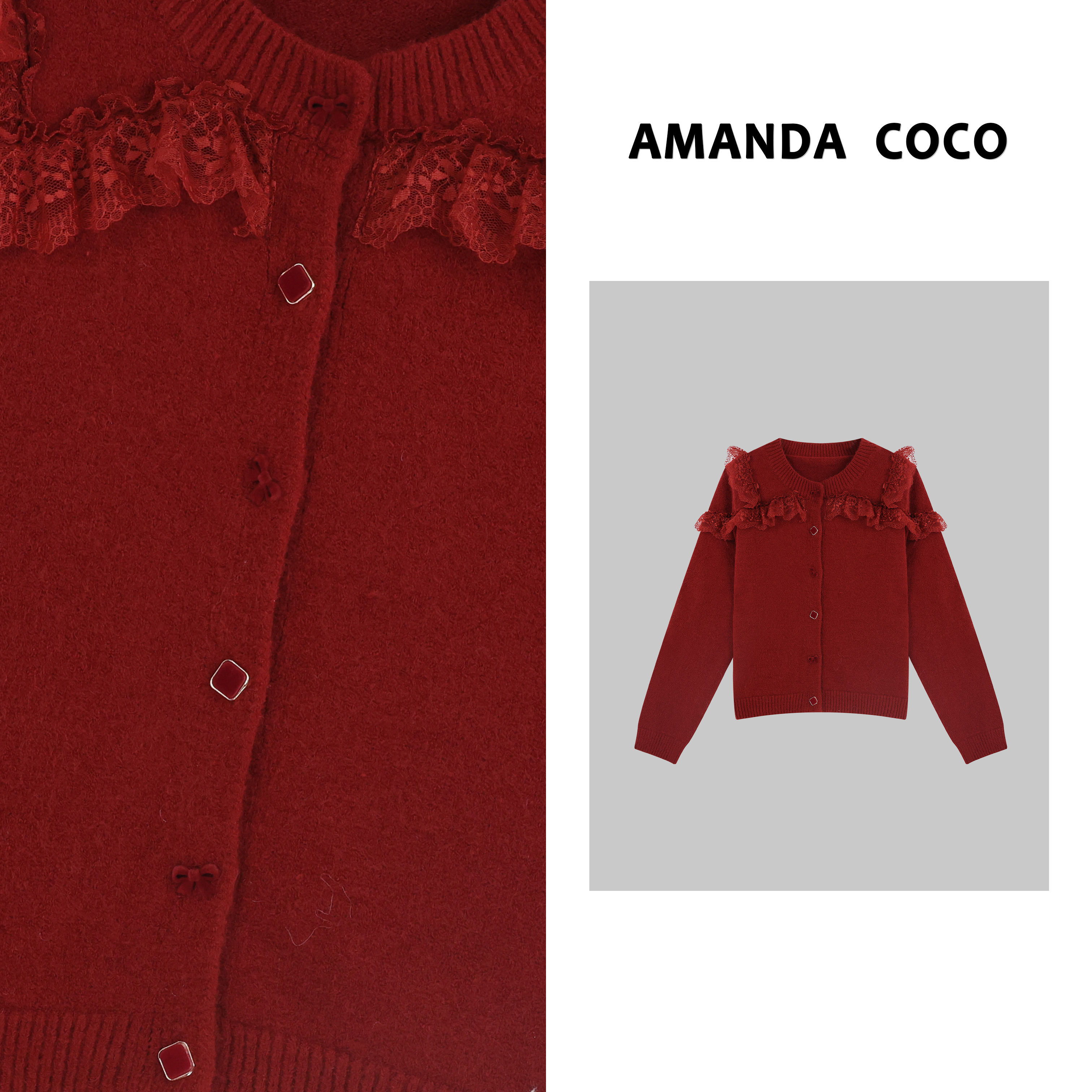 雪雪 | 小众设计~高定气质拼接蕾丝毛衣v28278