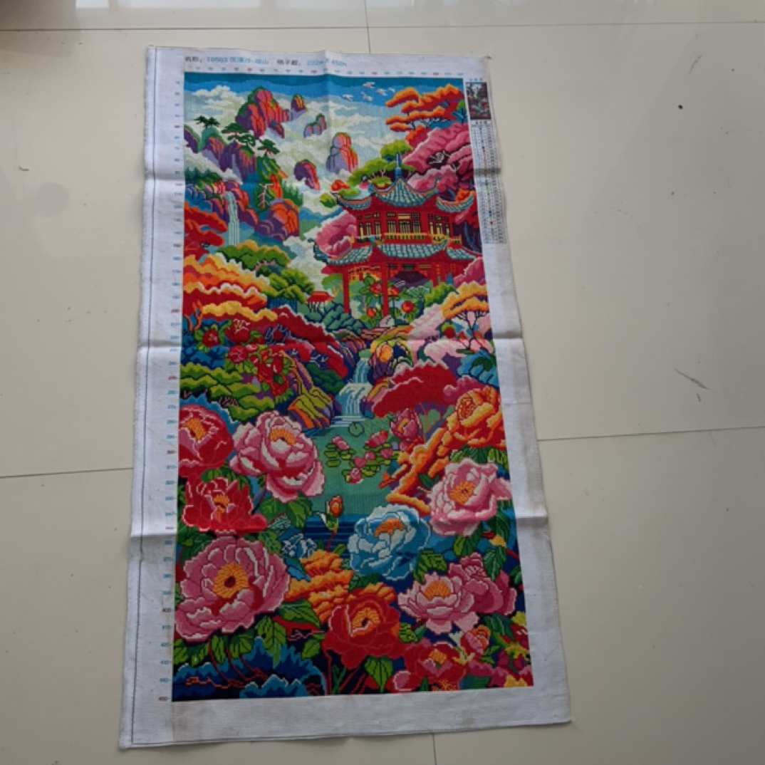 纯手工十字绣成品浣溪沙观山玄关挂画新款牡丹花流水生财山水画图
