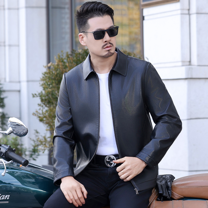 【海宁精选】男士真皮休闲夹克高档商务立翻领山羊皮外套