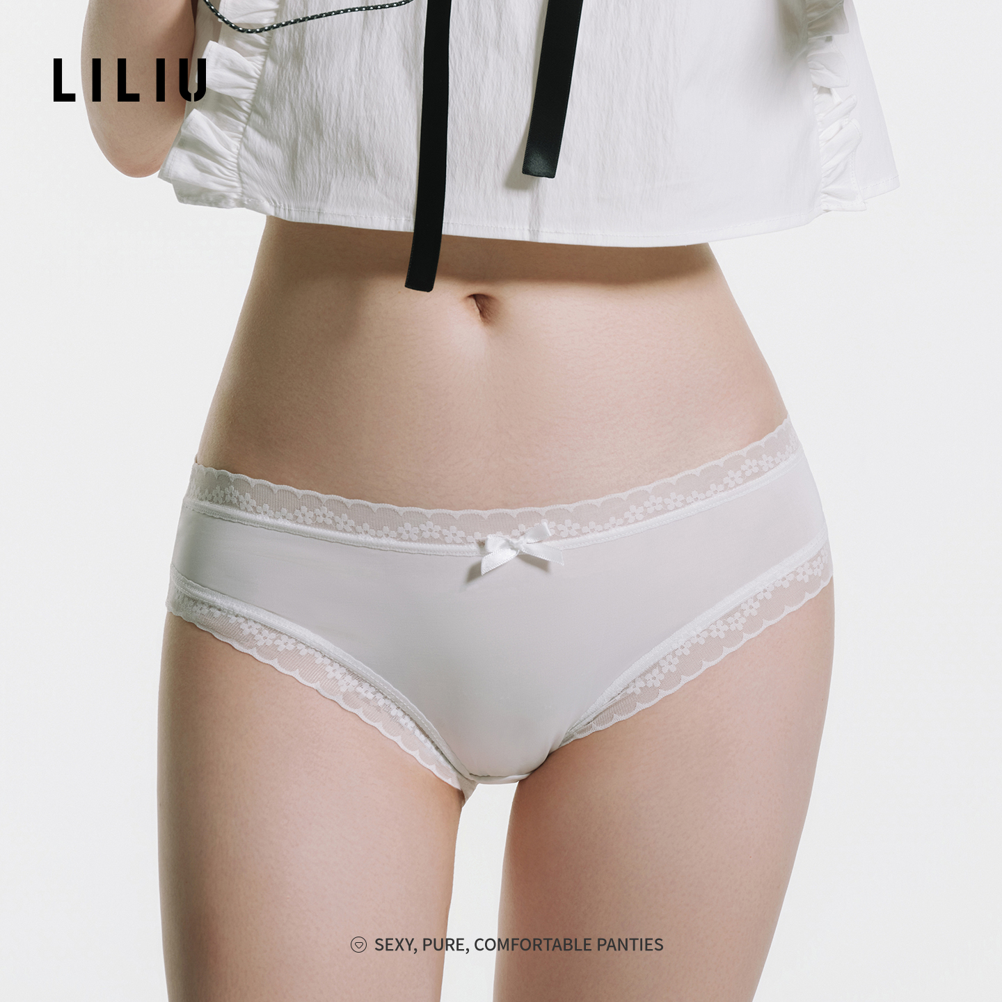 LILIU|MIU系纯欲·纯色蕾丝边三角裤舒适棉底裆内裤女2025新款
