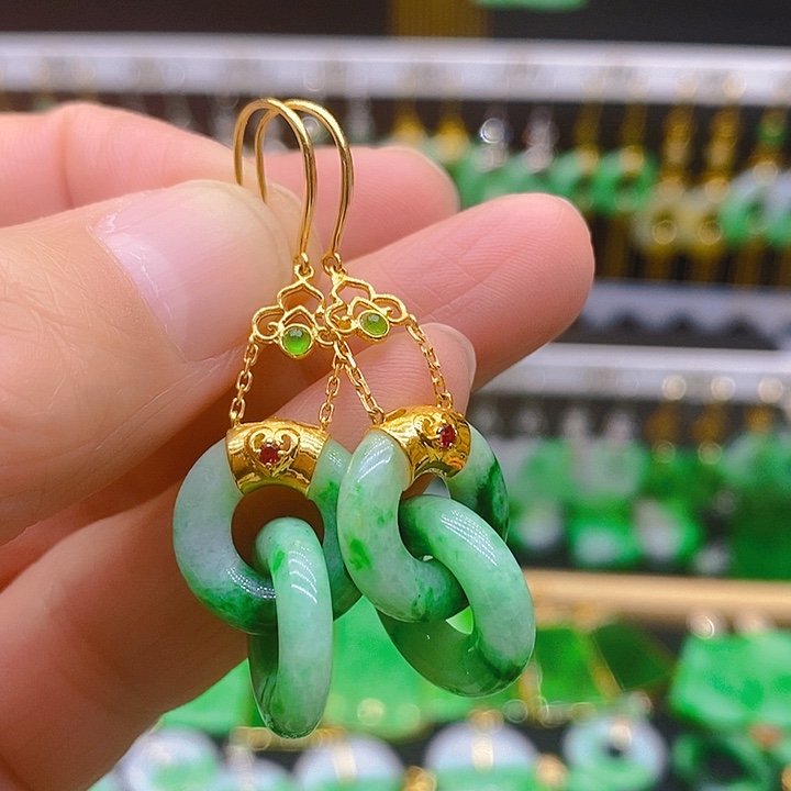 翡翠耳饰18K金镶嵌耳坠