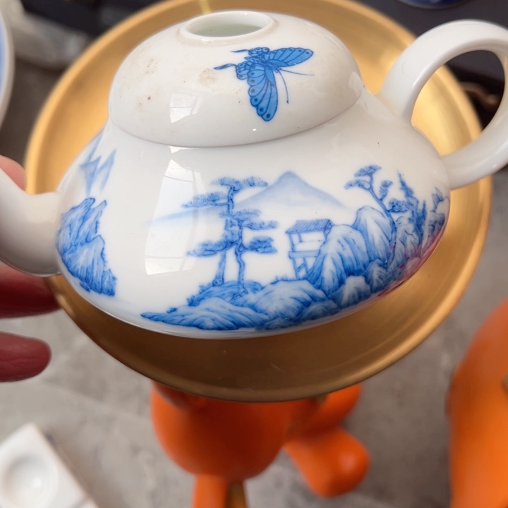 杯手绘山水大球泥茶壶