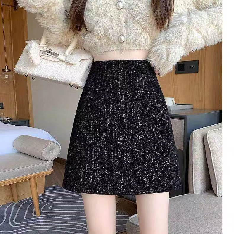 【当天发+运费险】亮丝雪尼尔半身裙高腰显瘦防走光a字短裙ZF577