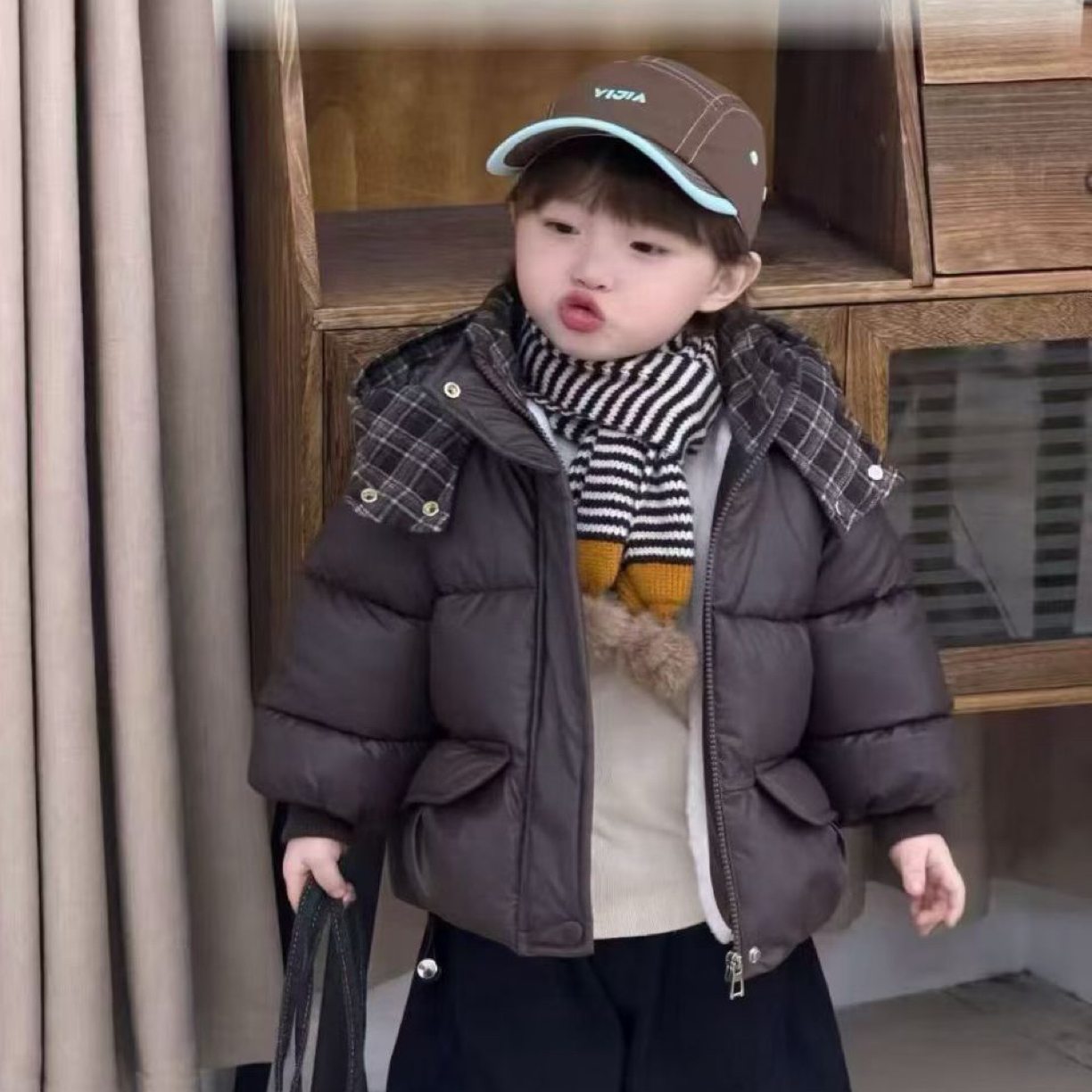 男童加绒加厚棉服外套冬季新款保暖洋气冬装夹棉连帽棉袄上衣潮帅
