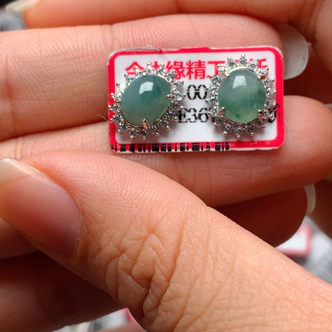 翡翠戒指银S925镶嵌天然翡翠耳饰