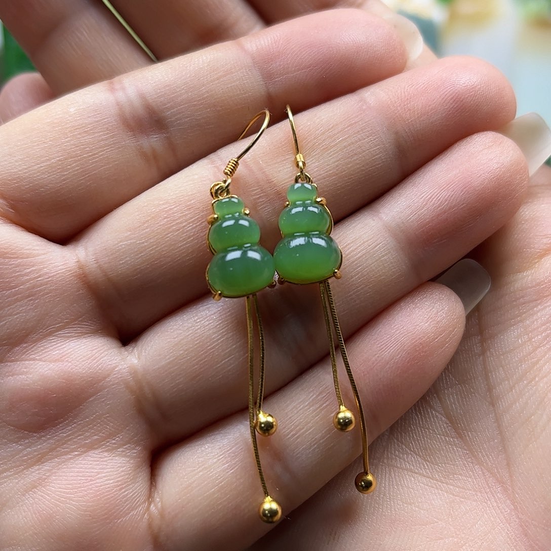 和田玉耳饰银S925镶嵌