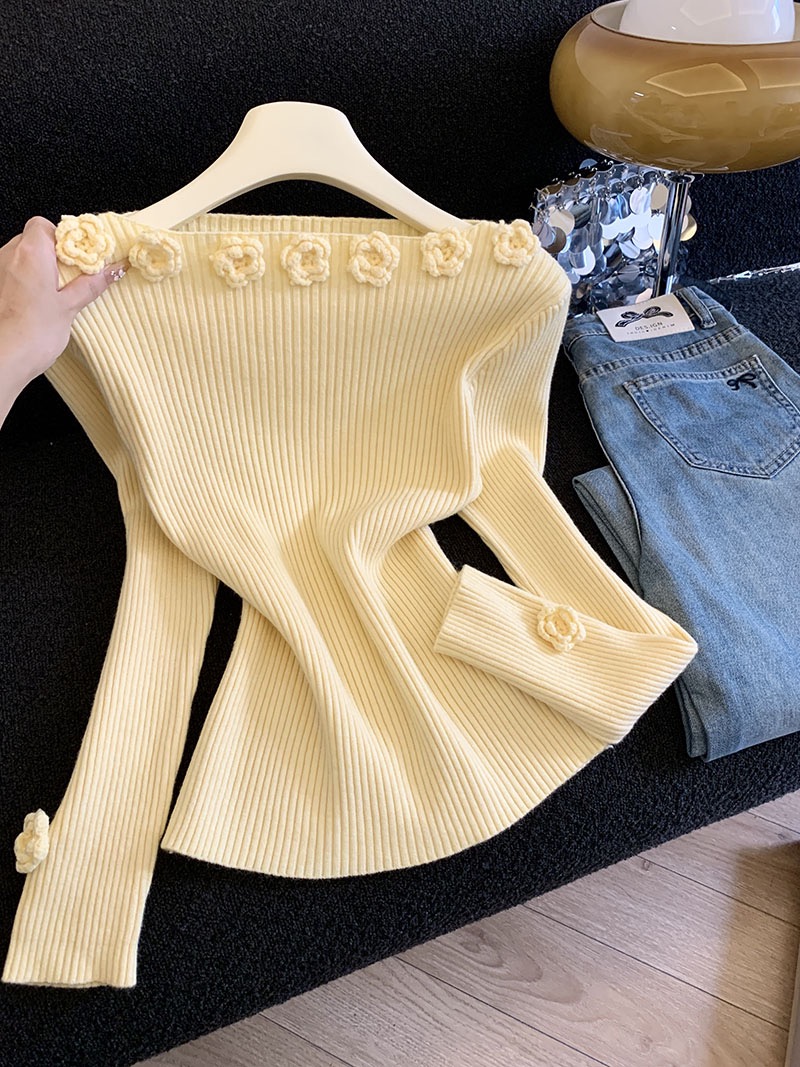 实拍～Mai Mai◆气质一字肩针织衫女秋冬款高级感长袖内搭显瘦上衣