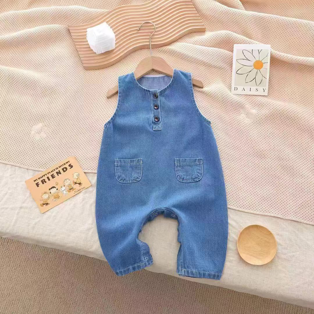 婴童秋季新款简约时尚休闲牛仔背带裤婴儿宽肩