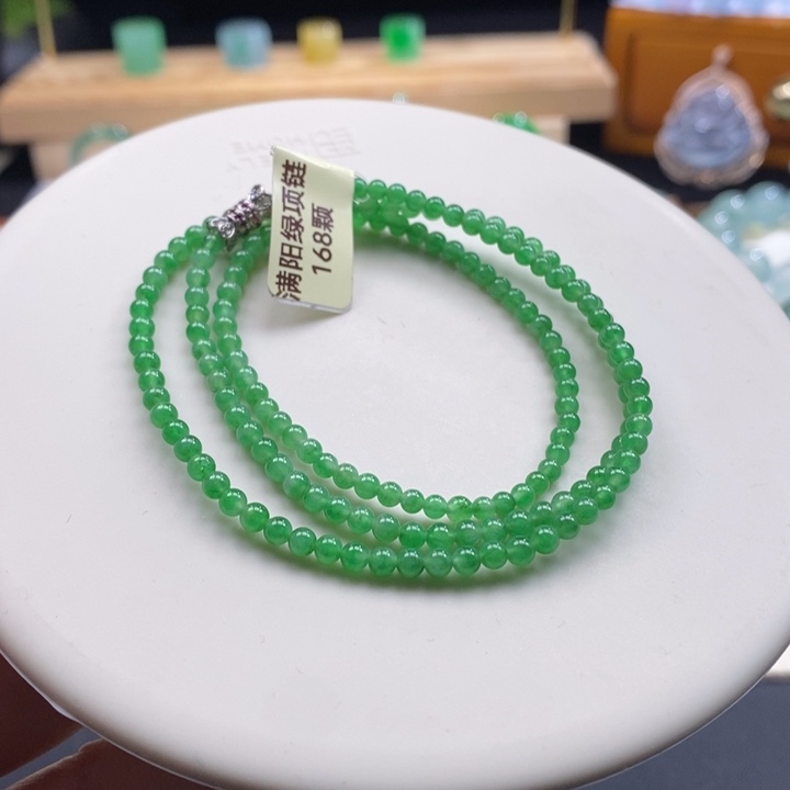翡翠吊坠(不含链)未镶嵌翡翠满阳绿项链