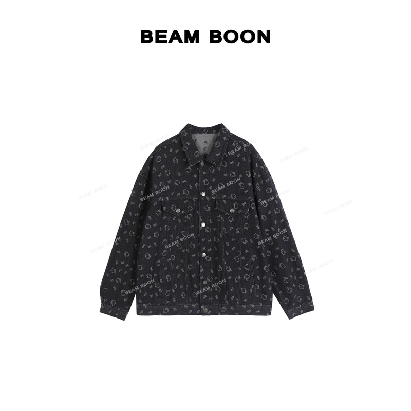 【迷金牛仔】特殊洗色做旧重工满印钻印花经典翻领牛仔外套