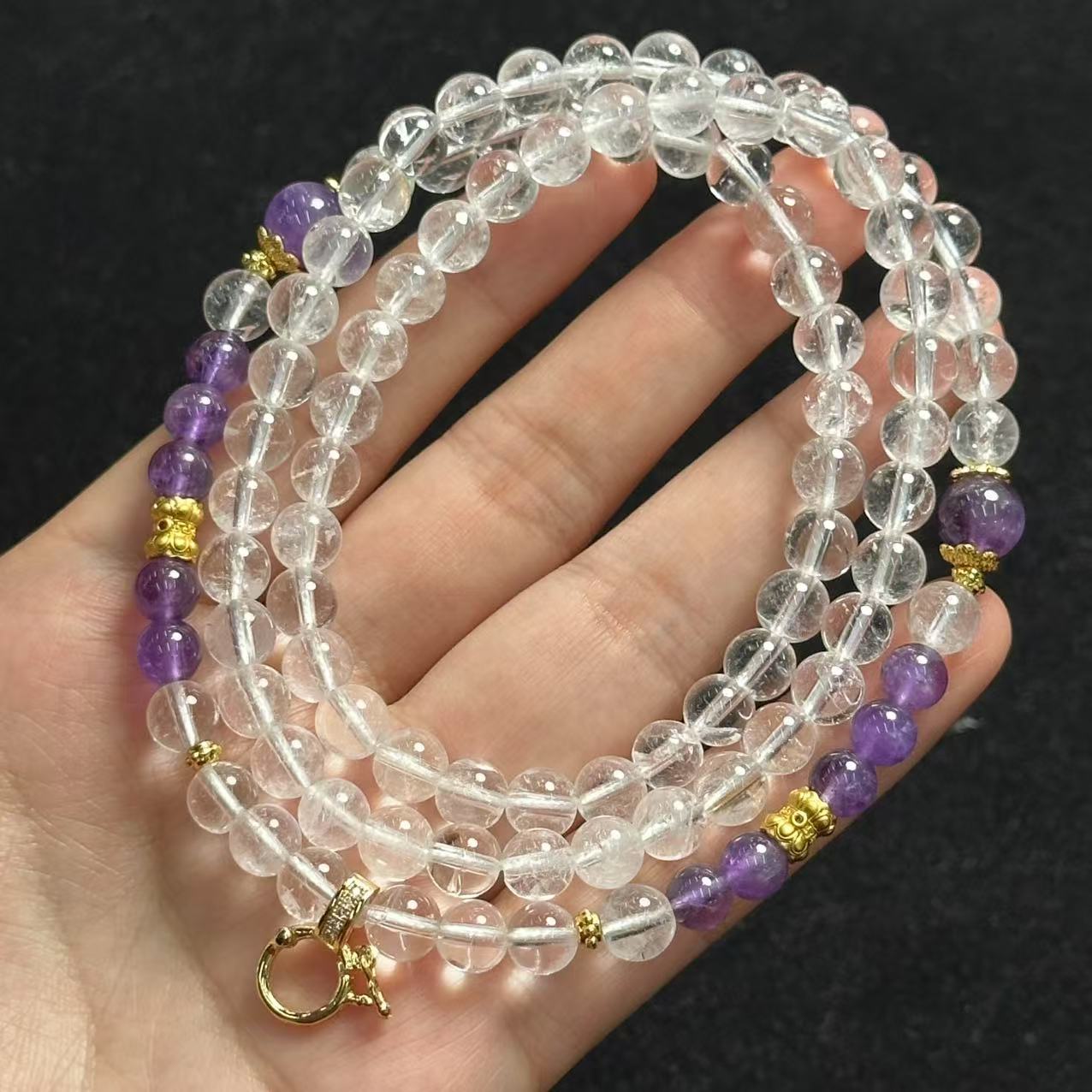 新粉福利 天然透体白水晶紫水晶设计款万能链 多样性发一件LG2646