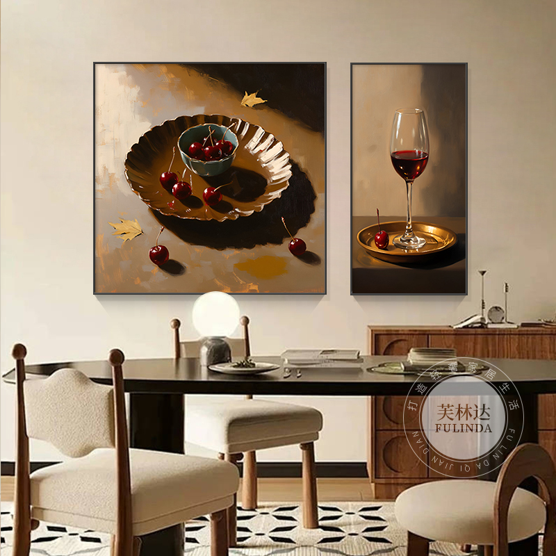 芙林达餐厅挂画装饰画2025新款轻奢复古饭厅组合画餐桌背景墙壁画