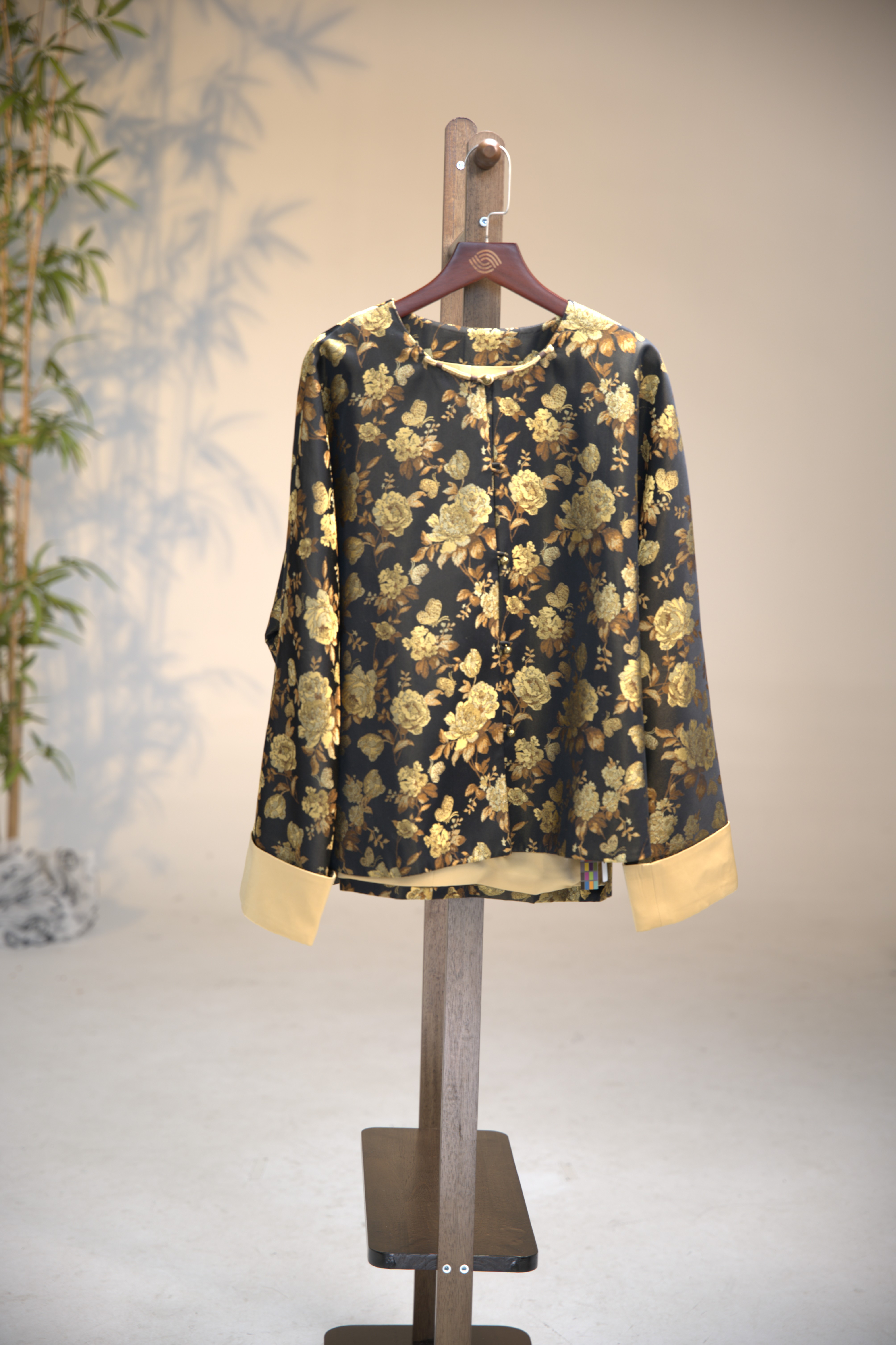 长袖薄款上衣圆领棉衣提花短款斜襟中国风双面花色