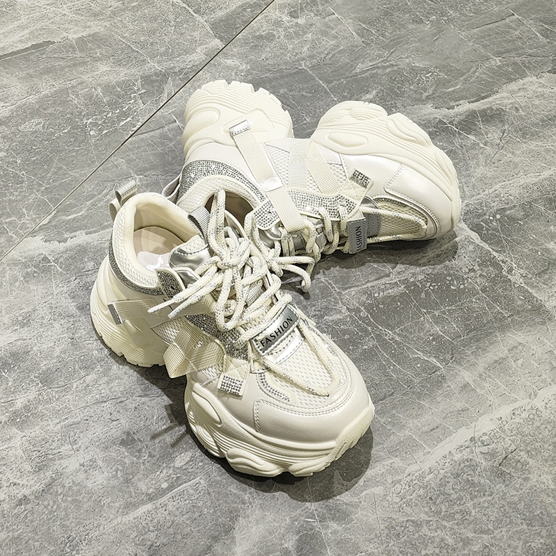 89-9夏季老爹鞋时尚百搭水钻厚底老爹鞋时尚休闲鞋春季透气网红