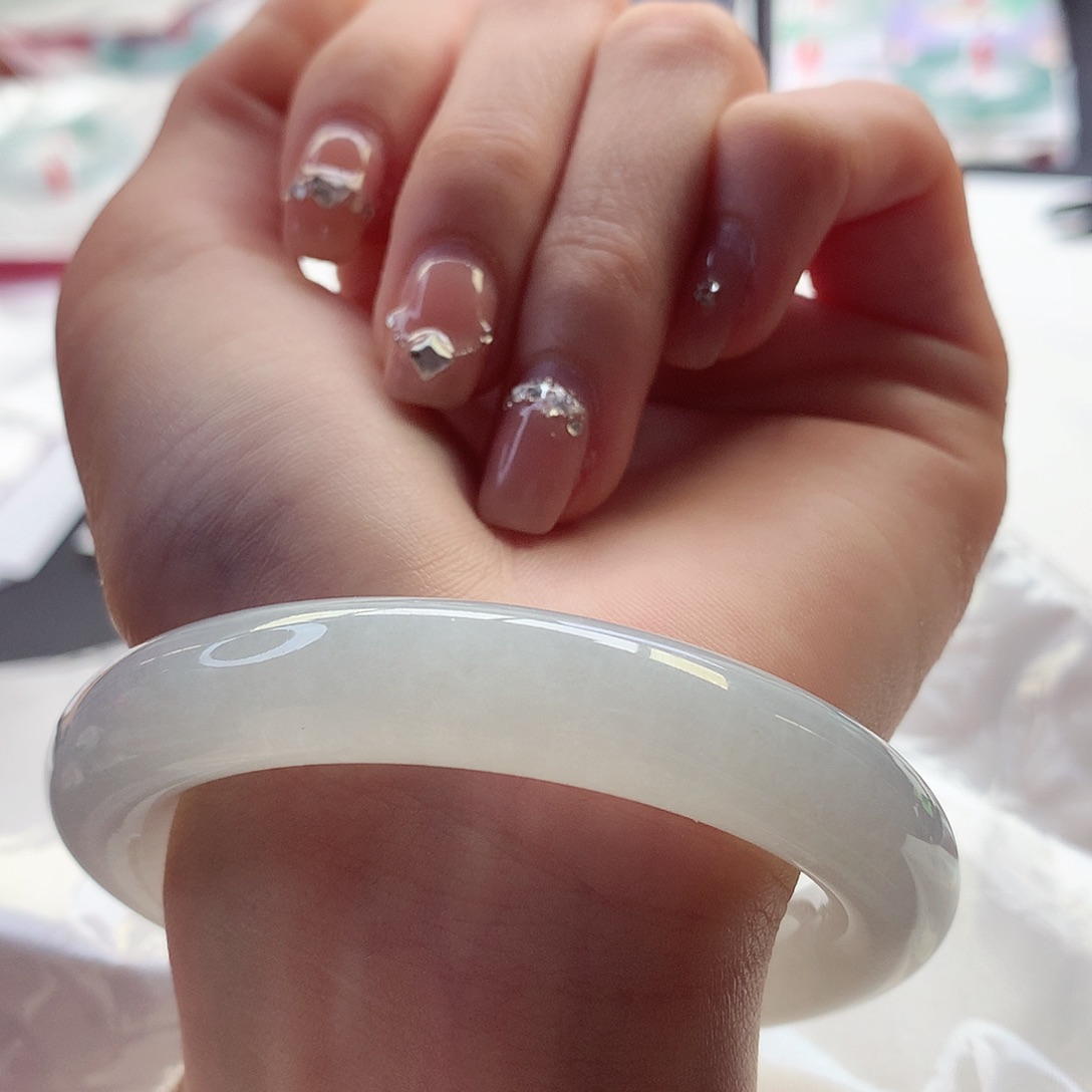 翡翠手镯未镶嵌天然翡翠54-55荔枝肉白月光胖圆