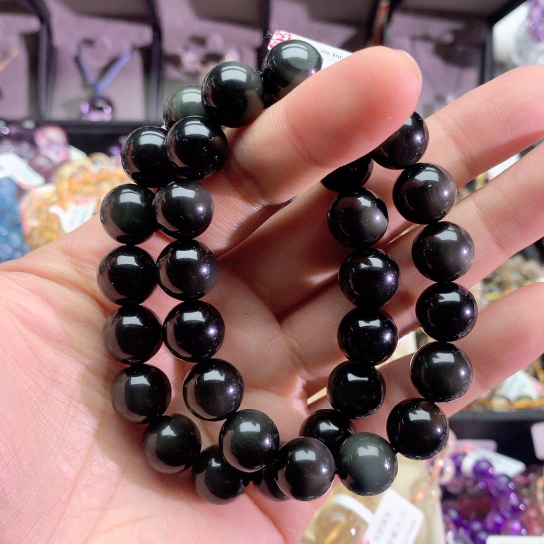水晶手串未镶嵌黑曜石手链12+